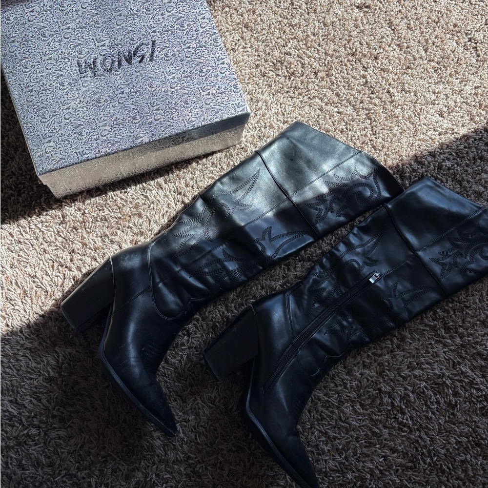 Women's Black Knee-High Cowgirl Boots